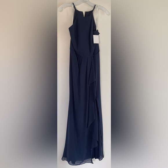 David’s Bridal high-neck chiffon bridesmaid dress with cascade - Picture 2 of 4